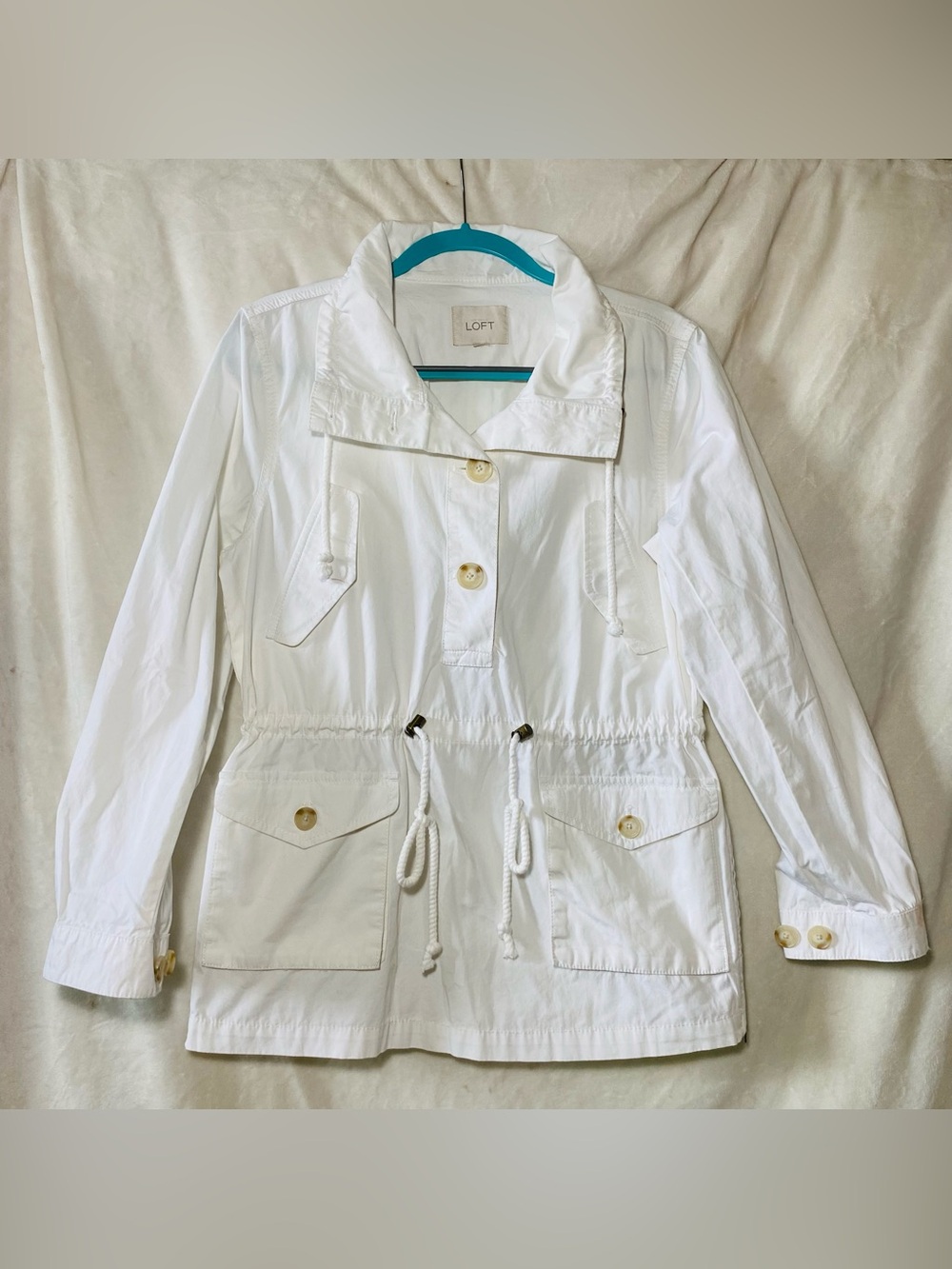 LOFT White Drawstring Waist Utility Jacket